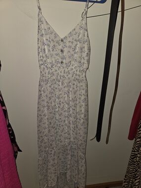White Maxi Sundress with Blue Floral Print
